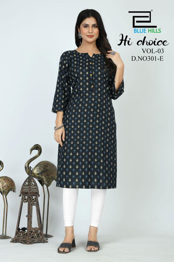 Blue Hills Hi Choice Vol 3 Daily Wear Printed Kurti Catalog
